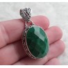 Zilveren hanger brede ovale Emerald gezet in bewerkte setting