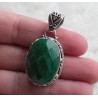 Zilveren hanger brede ovale Emerald gezet in bewerkte setting