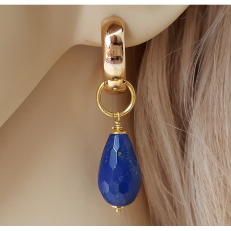 Vergulde creolen met Lapis Lazuli briolet