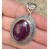 Zilveren hanger cabochon geslepen Amethist in bewerkte setting