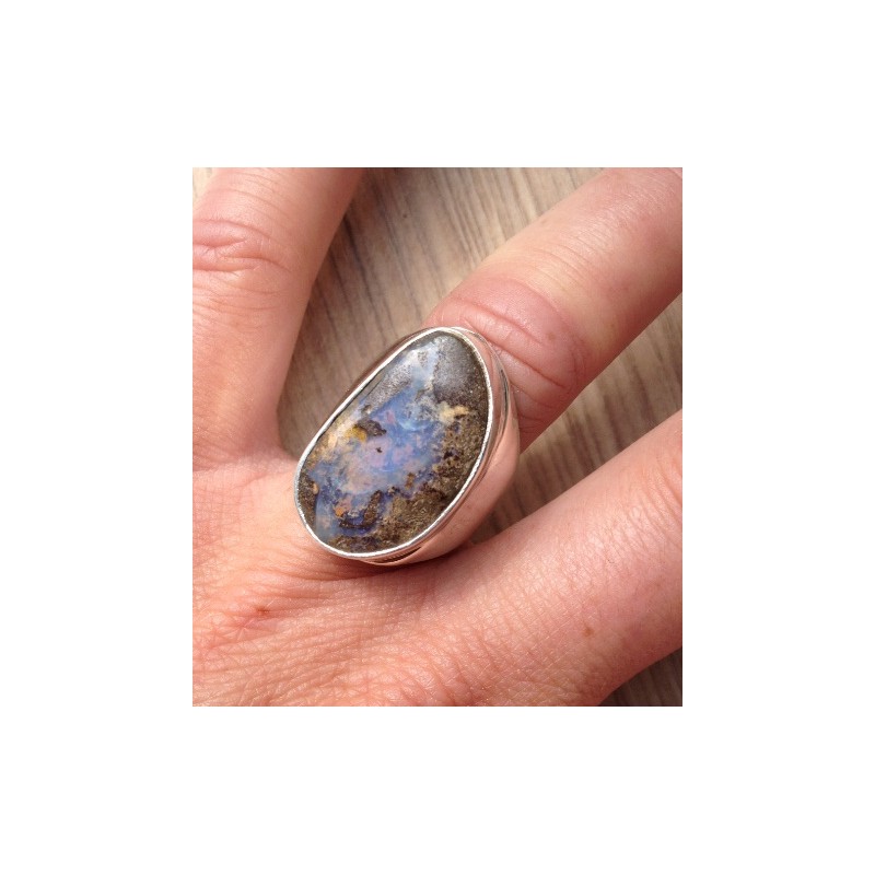 Zilveren ring gezet met Boulder Opaal maat 17.3 mm