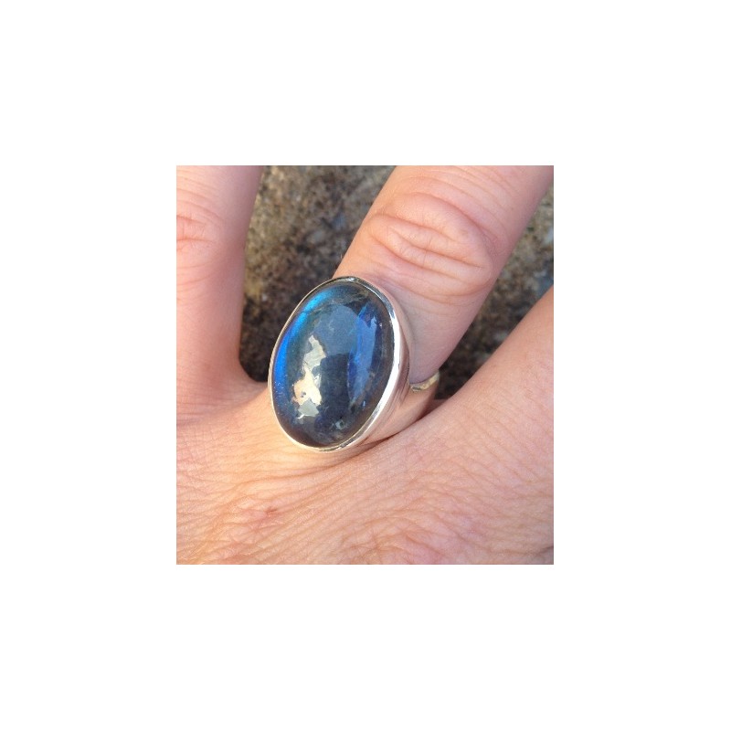 Zilveren ring gezet met Labradoriet ring maat 16.7 mm