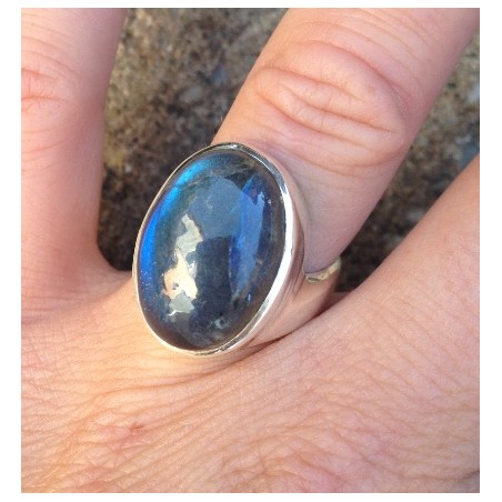 Zilveren ring gezet met Labradoriet ring maat 16.7 mm