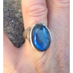 Zilveren ring gezet met Labradoriet ring maat 16.7 mm