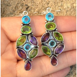 Zilveren oorbellen met Amethist, Peridot en blauw Topaas