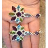 Zilveren oorbellen gezet met blauw Topaas, Amethist en Peridot