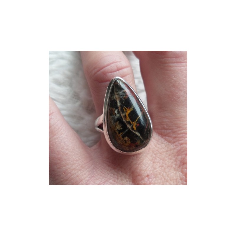 Zilveren ring met druppelvorm Pilbara Jaspis maat 17.3 mm