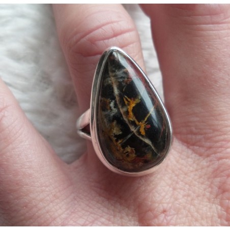 Zilveren ring met druppelvorm Pilbara Jaspis maat 17.3 mm