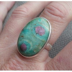 Zilveren ring met ovale Robijn in Fuchsiet ring maat 19.3 mm