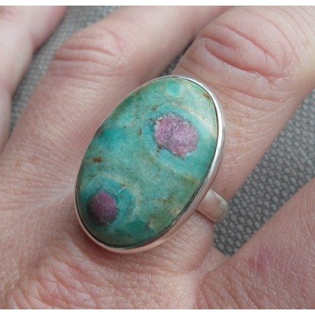 Zilveren ring met ovale Robijn in Fuchsiet ring maat 19.3 mm