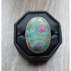 Zilveren ring met ovale Robijn in Fuchsiet ring maat 19.3 mm