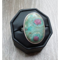 Zilveren ring met ovale Robijn in Fuchsiet ring maat 19.3 mm