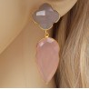 Vergulde oorbellen met grijze Chalcedoon en roze Chalcedoon