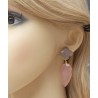 Vergulde oorbellen met grijze Chalcedoon en roze Chalcedoon