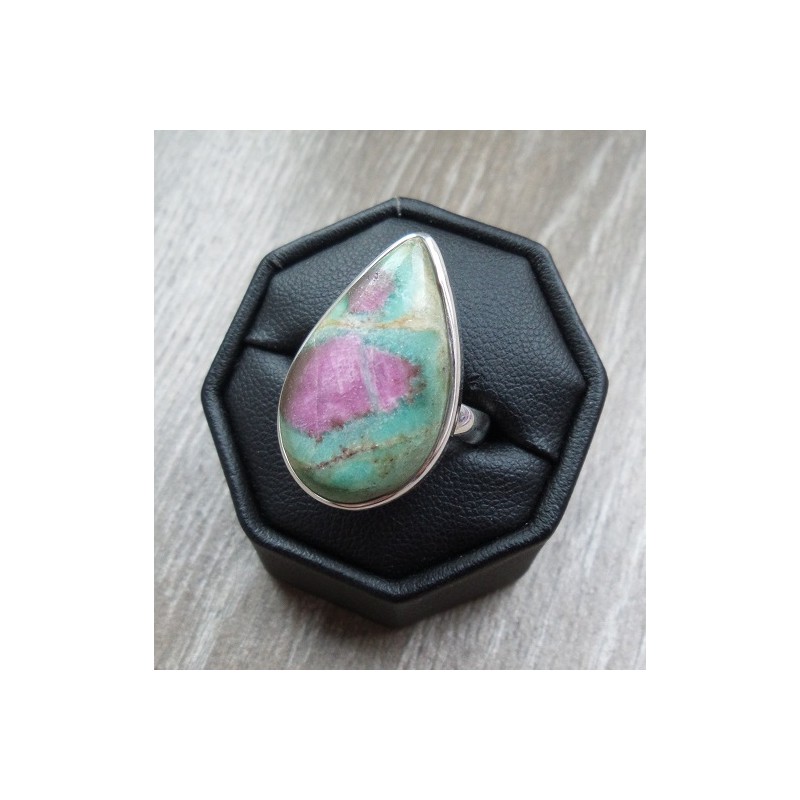Zilveren ring met druppelvorm Robijn in Fuchsiet maat 17.5 mm