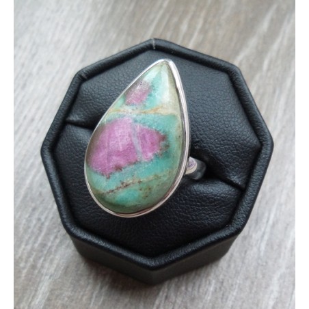 Zilveren ring met druppelvorm Robijn in Fuchsiet maat 17.5 mm