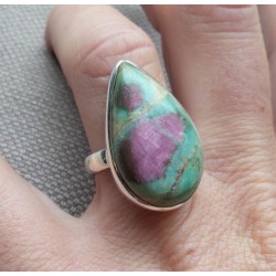 Zilveren ring met druppelvorm Robijn in Fuchsiet maat 17.5 mm