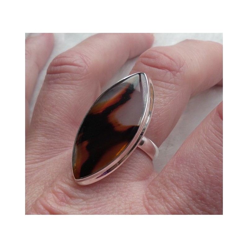 Zilveren ring met marquise Montana Agaat ring maat 18.5 mm