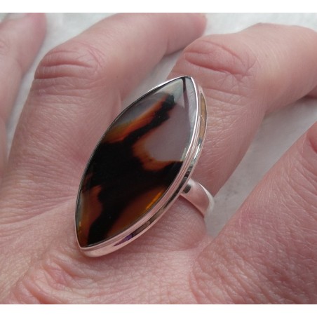 Zilveren ring met marquise Montana Agaat ring maat 18.5 mm