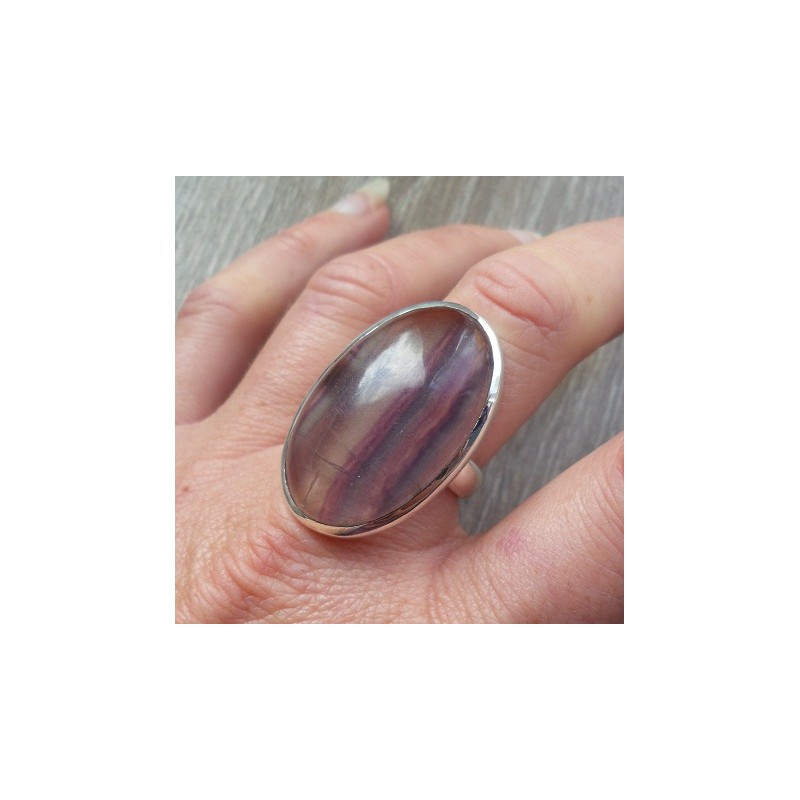 Zilveren ring met grote ovale Fluoriet ring maat 18.5 mm