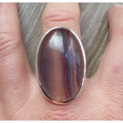 Zilveren ring met grote ovale Fluoriet ring maat 18.5 mm