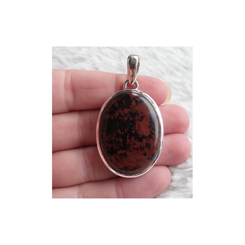 Zilveren hanger gezet met mahonie Obsidiaan