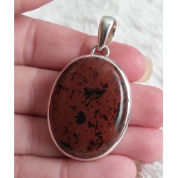 Zilveren hanger gezet met ovale mahonie Obsidiaan
