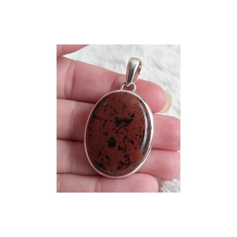 Zilveren hanger gezet met ovale mahonie Obsidiaan