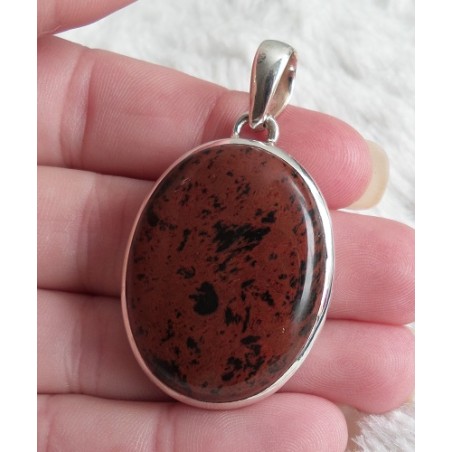 Zilveren hanger gezet met ovale mahonie Obsidiaan