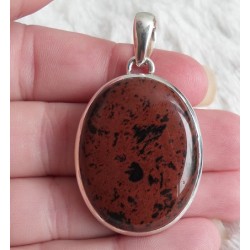 Zilveren hanger gezet met ovale mahonie Obsidiaan