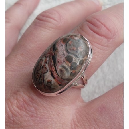 Zilveren ring gezet met Luipaard Jaspis maat 19.3 mm