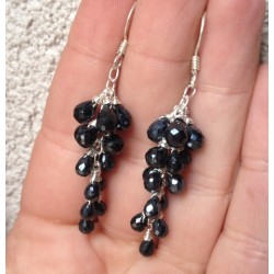 Zilveren edelsteen oorbellen met zwarte Onyx briolettes