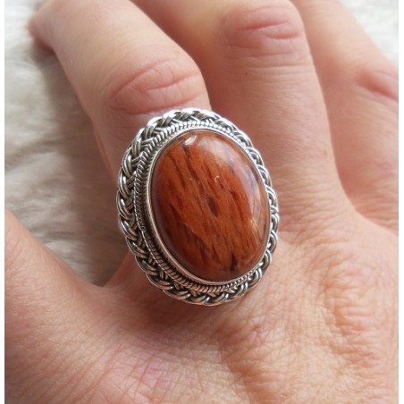 Zilveren ring Kersenkwarts (aardbeikwarts) met bewerkte kop 16.5