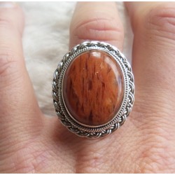 Zilveren ring Kersenkwarts (aardbeikwarts) met bewerkte kop 16.5
