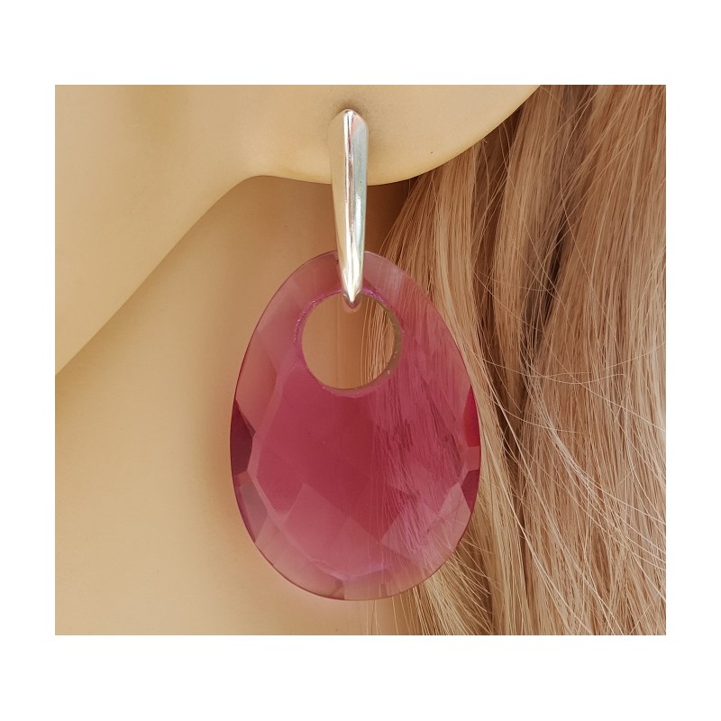 Zilveren oorbellen met ovale hanger van roze Toermalijn quartz