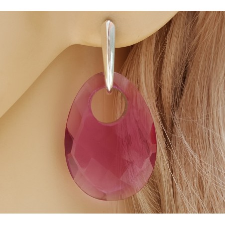 Zilveren oorbellen met ovale hanger van roze Toermalijn quartz