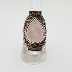 Zilveren edelsteen ring gezet met druppelvormige Rozenkwarts 18 mm