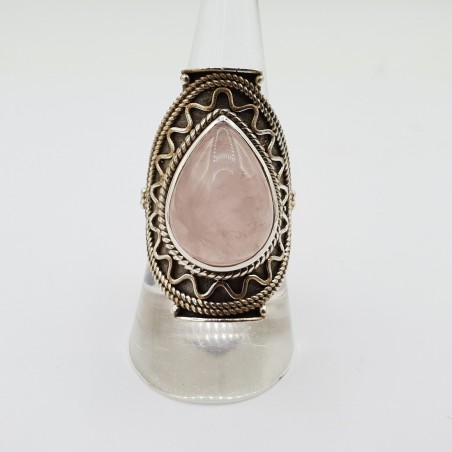 Zilveren edelsteen ring gezet met druppelvormige Rozenkwarts 18 mm