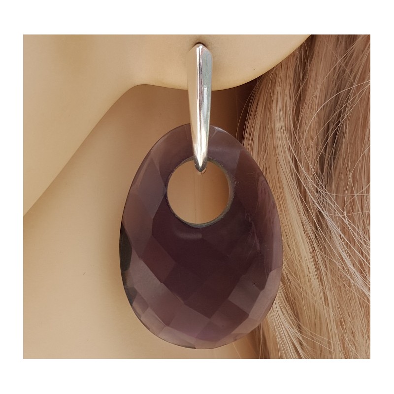 Zilveren oorbellen met ovale Amethist quartz hanger