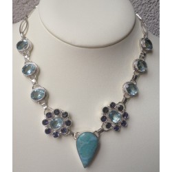 Zilveren ketting met Larimar, blauw Topaas en Ioliet kwarts