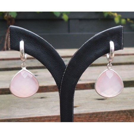 Zilveren oorbellen / creolen met roze Chalcedoon