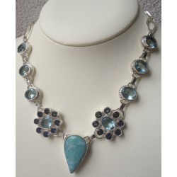 Zilveren ketting met Larimar, blauw Topaas en Ioliet kwarts