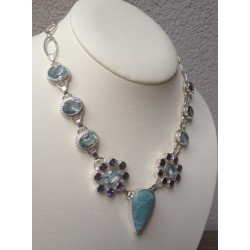 Zilveren ketting met Larimar, blauw Topaas en Ioliet kwarts