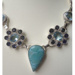 Zilveren ketting met Larimar, blauw Topaas en Ioliet kwarts