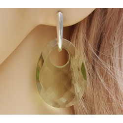 Zilveren oorbellen met ovale hanger van groene Amethist quartz