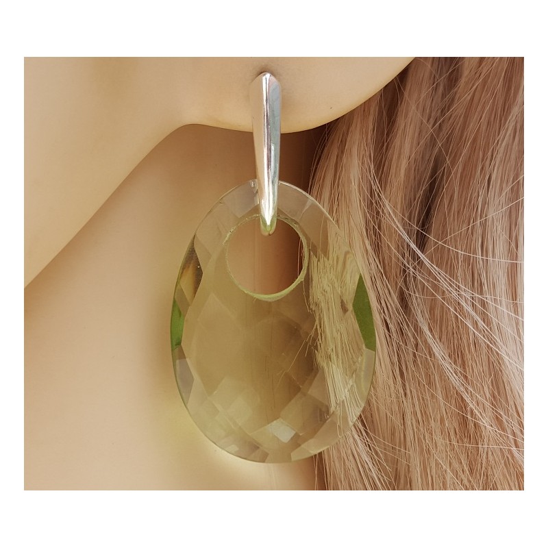 Zilveren oorbellen met ovale hanger van groene Amethist quartz