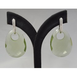 Zilveren oorbellen met ovale hanger van groene Amethist quartz