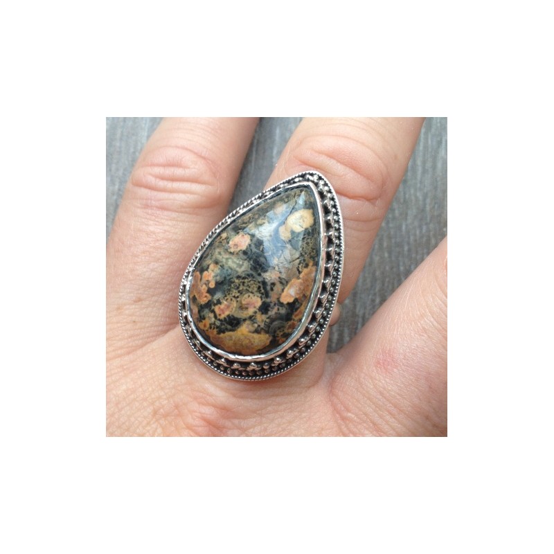 Zilveren ring gezet met grote luipaard Jaspis maat 18.5 mm