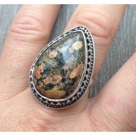Zilveren ring gezet met grote luipaard Jaspis maat 18.5 mm