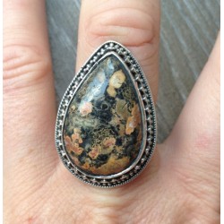 Zilveren ring gezet met grote luipaard Jaspis maat 18.5 mm